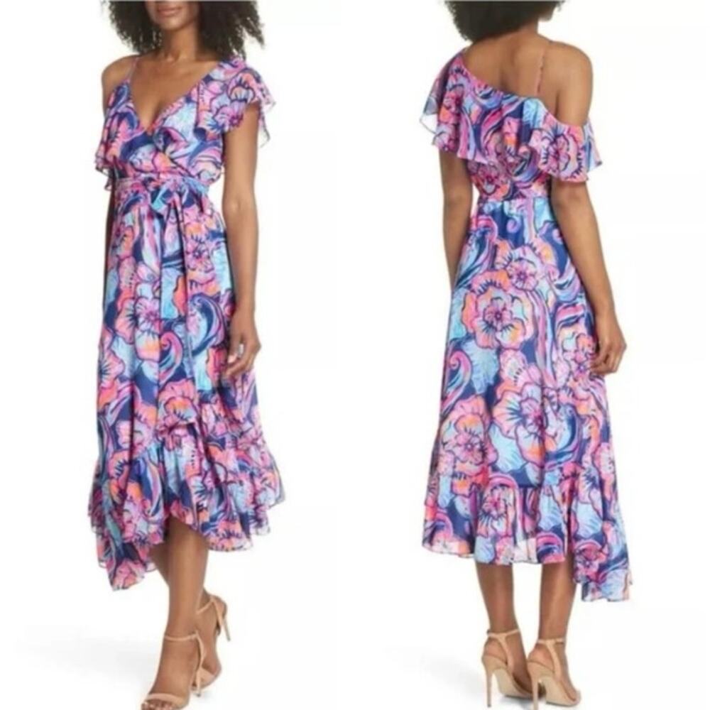 Lilly Pulitzer Pink and Blue Floral Midi Dress